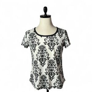 Silverwear NY Damask Print Crew‎ Neck Short Sleeve T-Shirt Top